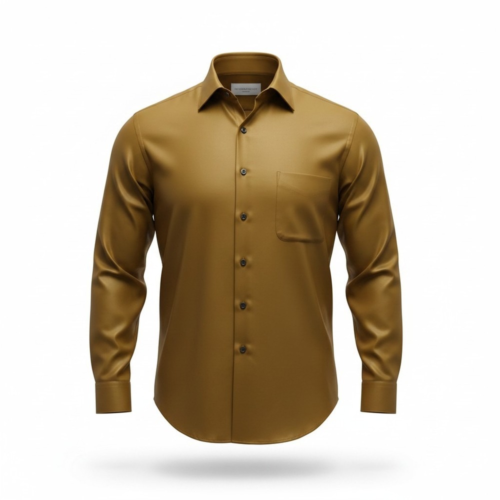 Geoffrey Beene Dress Shirt Large 16.5 32/33 Mustard Gold Sateen Wrinkle Free